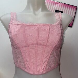 🔥Victoria's Secret Pink Lace Bustier bra corset sz Large NWT